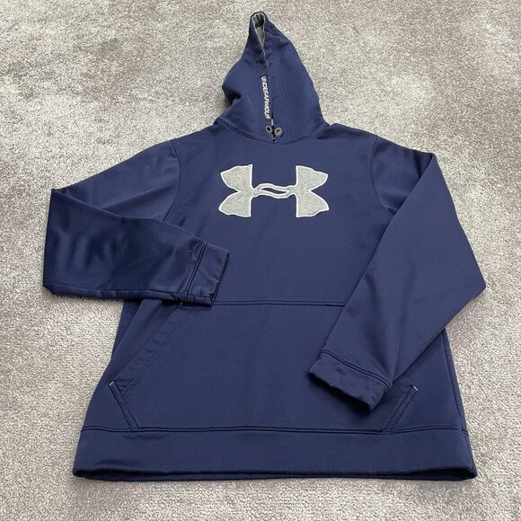 Under Armour Hoodie Pullover Sweatshirt Mens Large Navy Blue Graphic Active - Picture 1 of 12